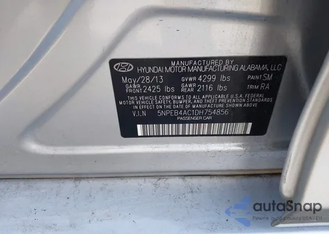 2013 Hyundai Sonata Gls from USA, damaged, VIN 5NPEB4AC1DH754856